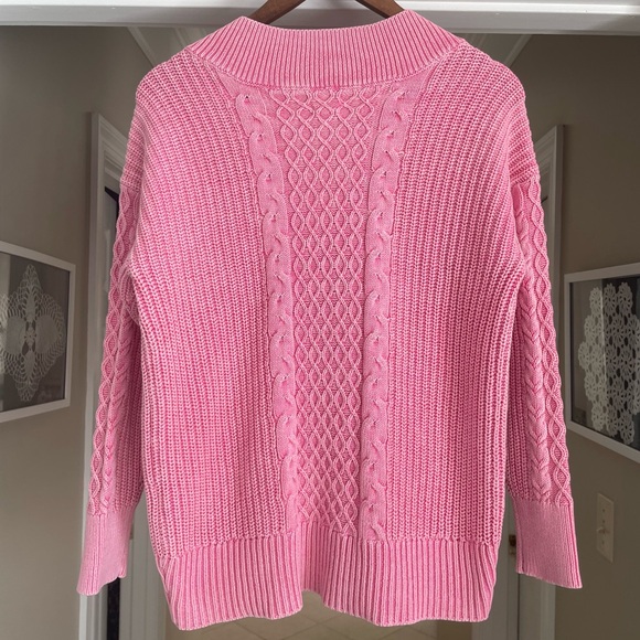 🩷Aerie Oversized Cable Knit V-Neck Sweater Barbie Pink XS Valentines - Picture 15 of 16